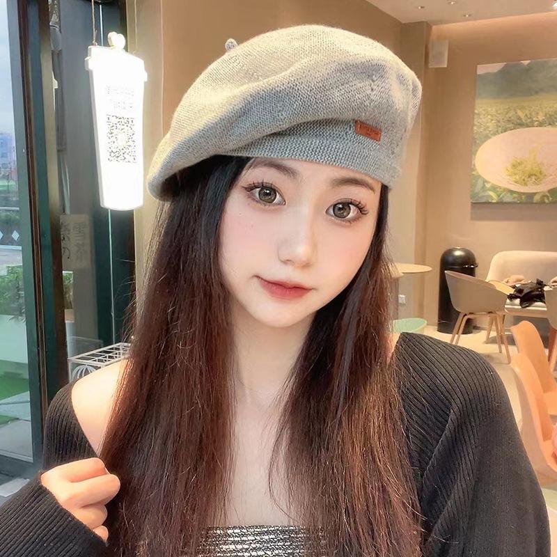 New Autumn and Winter Hat for Women Korean Style Versatile Beet Hat Showing Face Little Painter Hat for Women Breathable Black Beret Hat