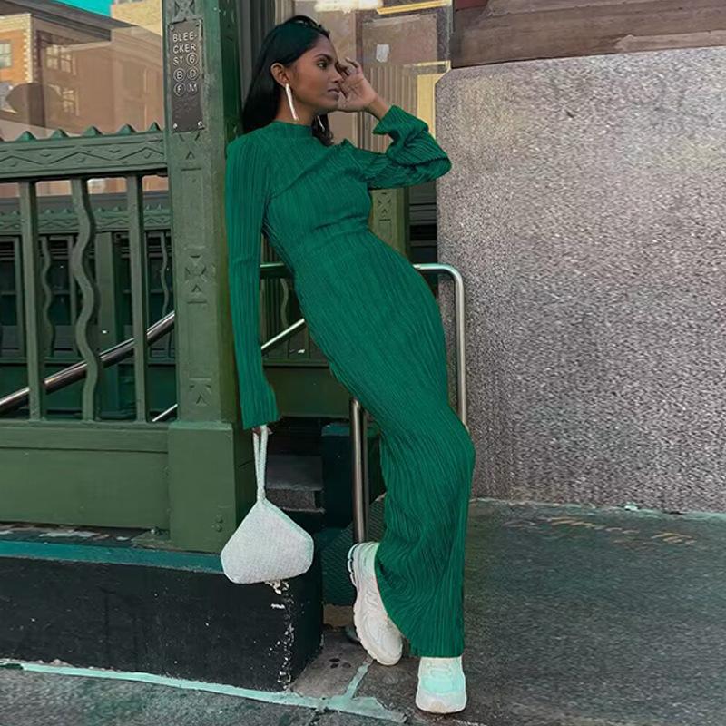 Женское элегантное длинное платье с длинным рукавом и круглым вырезом, модное женское длинное платье для вечеринки и свидания