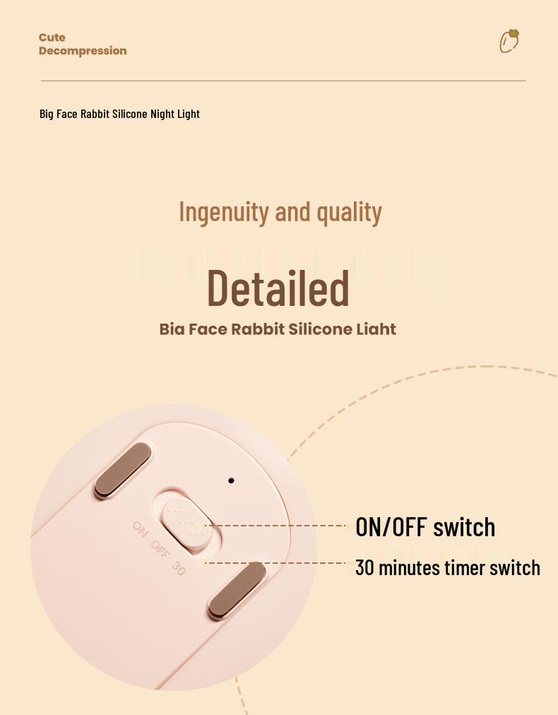 Large Face Rabbit Night Light with Voice Control and Timer - Soft, Colorful, Cute Sleep Aid Atmosphere Light