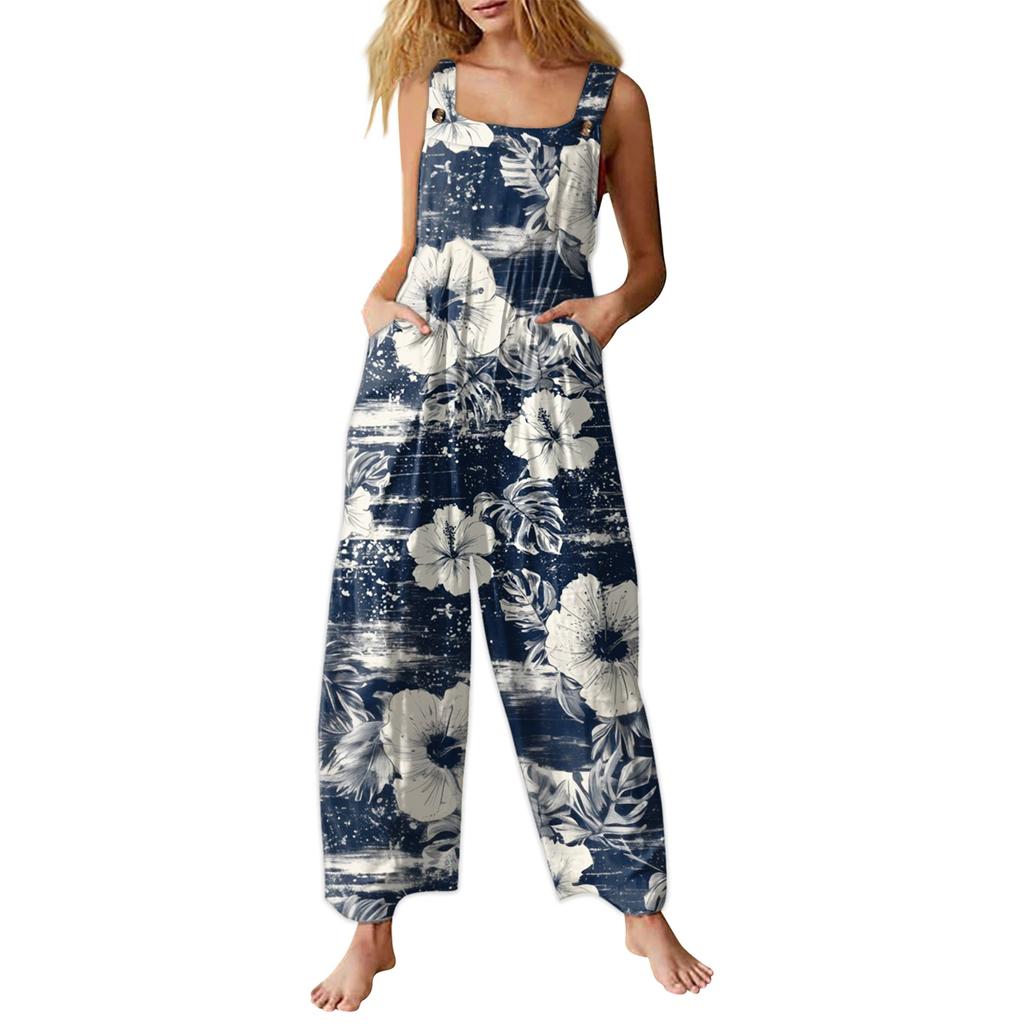 Женский комбинезон с принтом, повседневный свободный комбинезон