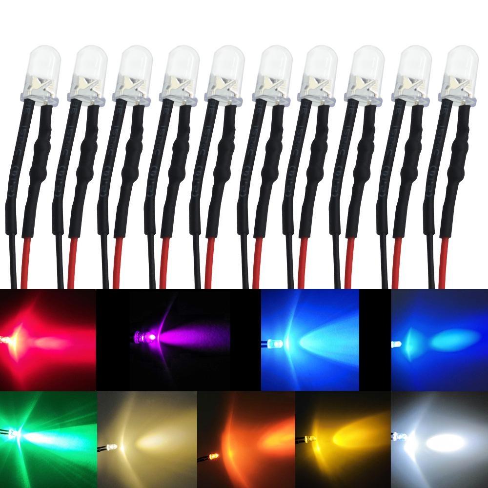 5X F5 5 мм Круглые 20 см Предварительно смонтированные DC 12 В светодиодные лампы Лампочка Белый Красный Синий Зеленый Желтый Белый Теплый Белый Диодные излучающие Диоды