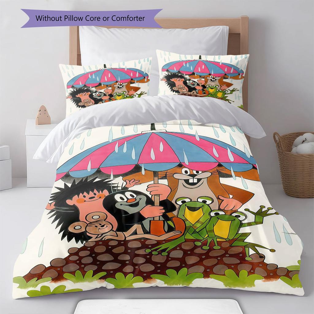 Krtek poster Bedding Quilt Set Quilt Cover Pillowcase Home Decoration Birthday Gift (1 * duvet cover + 2 * pillowcase, without core)