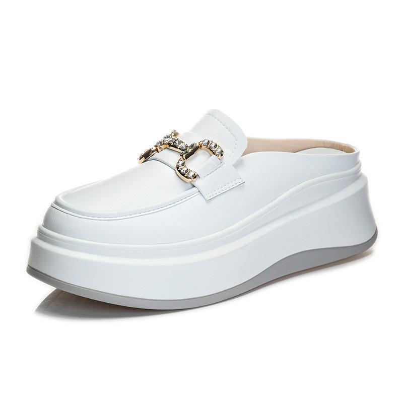 Увеличение высоты на 6 см, сумка из натуральной мягкой кожи, тапочки без задника, женские, осень 2025, новинка, интернет-знаменитость, толстая подошва, без каблука, ленивая обувь, тренд