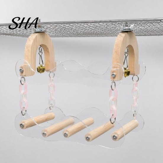 Parrot Foot Perch Swing Toy, Bird Cage Perch, 5 Wooden Poles, Acrylic Toy with Bell Frame Bells for Small Medium Parrots Budgies Cockatiels