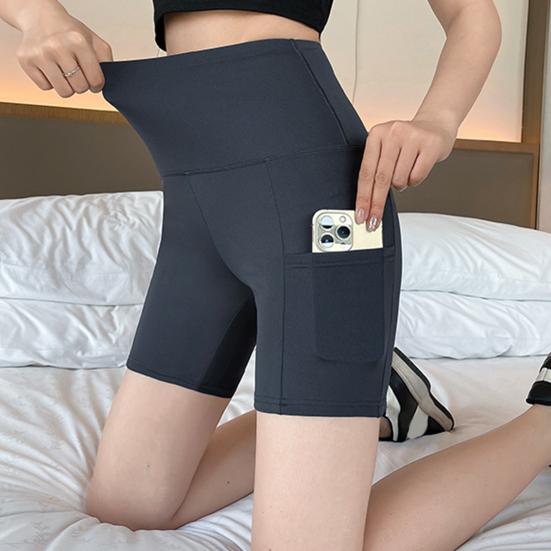 Женские защитные шорты с боковыми карманами, однотонные, высокоэластичные, летние шорты, впитывающие пот, с функцией подъема бедер