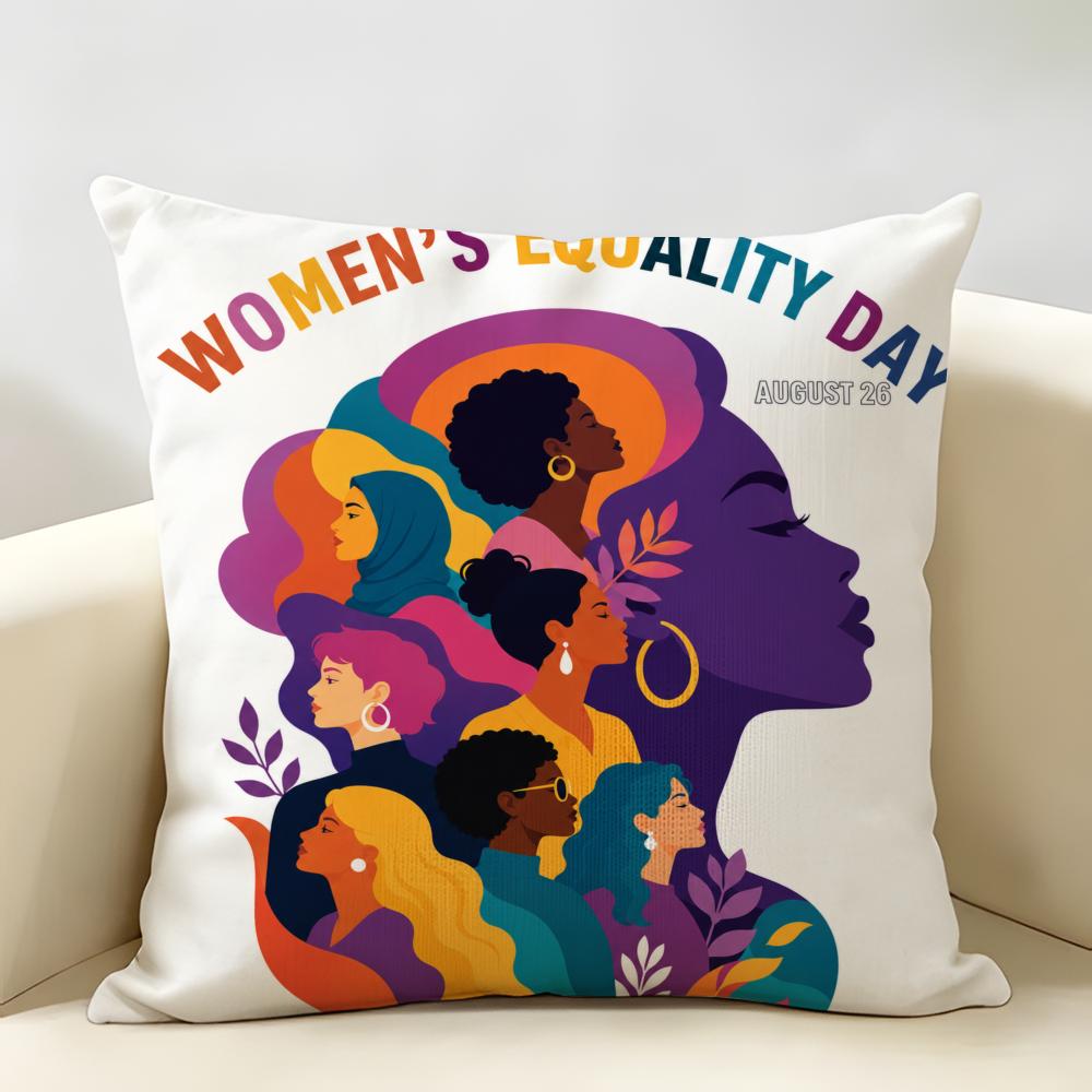 Womens Equality Day Cushion Cover Durable Hypoallergenic Organic Linen Pillow Cover Short Size Washable SkinFriendly