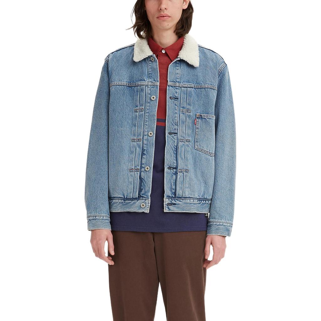 Levis Выбеленная винтажная джинсовая куртка с воротником на одной пуговице и длинными рукавами Мужские куртки Синяя A4080-0000