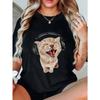 Women Casual Loose T Shirt Black Cat With Headphones Singing Music Print Summer Everyday Wear