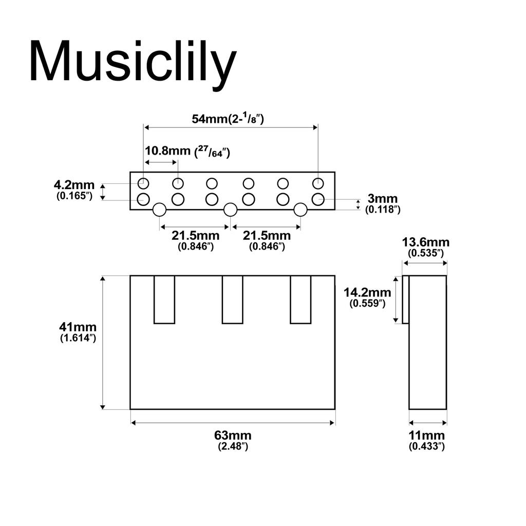 Musiclily Ultra 41mm Blast Tremolo Block for Wilkinson by GOTOH VG300VS100N Tremolo Bridges (10.8mm String Pitch)