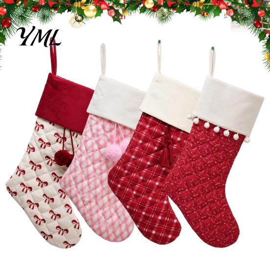 Festive Party Supplies Christmas Stockings, 18 x 10 Inch Large Quilted Hanging Rustic Reusable Flannel Candy Bags Decorative Xmas Gift for Fireplace