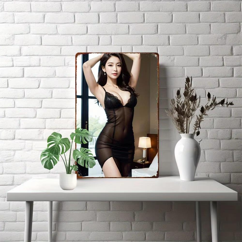 Металлическая жестяная табличка Аниме Девушка Винтажный настенный декор Подарок для мужской пещеры