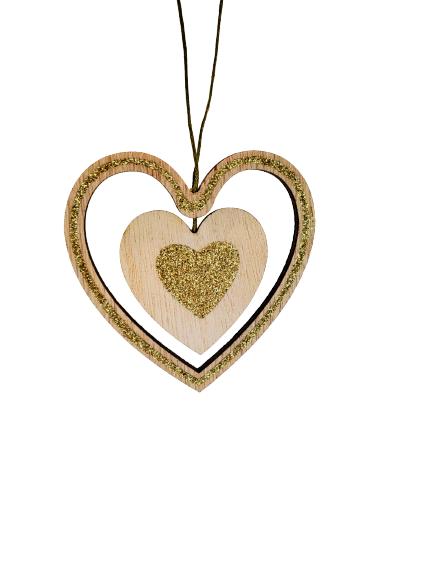 Wooden Hanging Heart Pendant 8cm