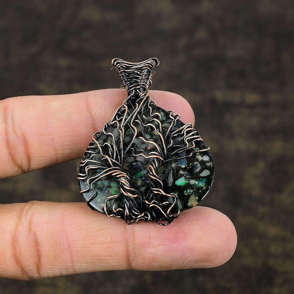 Подвеска из медной проволоки с натуральным австралийским тройным опалом, размер 2,05 дюйма, B1d48