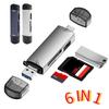 6 In 1 Card Reader Multifunction USB 3.0 Type C/ Micro USB/ Tf SD Memory Card Readers USB Flash Smart OTG Adapter for Phone Laptop Camera Macbook