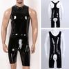 Sexy Men One-piece Tight Crotchless Underwear Shiny Leather Wrestling Singlet Jockstrap Bodysuit Swimwear