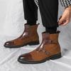 Fashion British New Winter Pointed Toe Men Mid-calf Business Boots Buckle Strap Boots Leather Monk Strap Shoes Street Motorcycle Boots