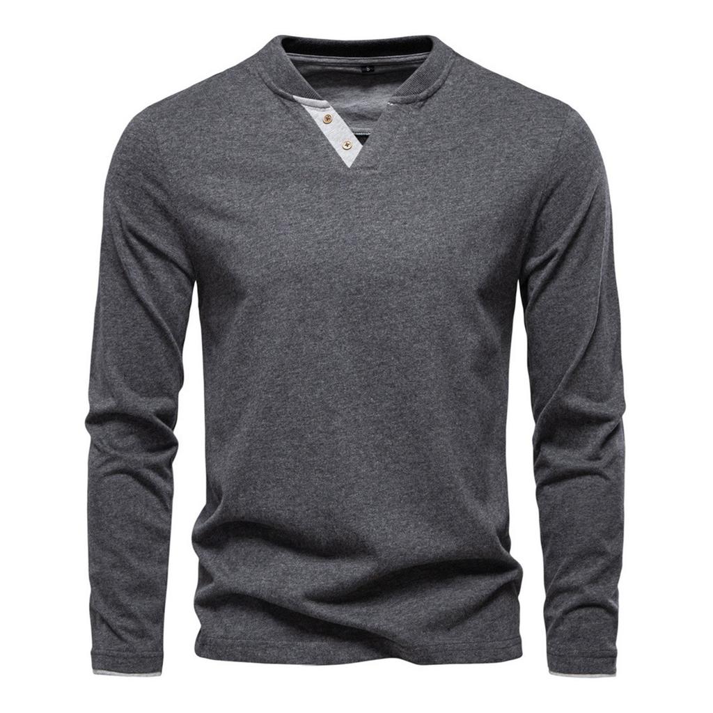 Men's Solid Color Button Collar Long Sleeve Sweatshirt Men's Sports Large Size Casual Button Collar Top