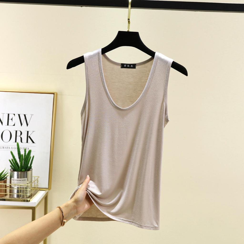 6XL Свободный жилет с овальным вырезом, эластичный, летний, из модала, модный, универсальный, большого размера, базовая рубашка, нижняя часть с изогнутым краем, женский топ