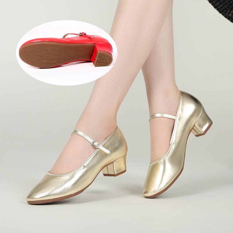 Женские серебристые туфли на среднем каблуке из мягкой кожи для бальных танцев