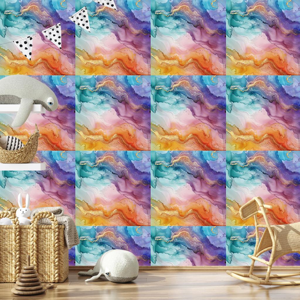 Ink Wallpaper Turquoise, Blue, Violet and Peach 50x1000