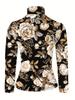 Ladies Sexy Floral Print Turtleneck Long Sleeve T-Shirt Bottom Top