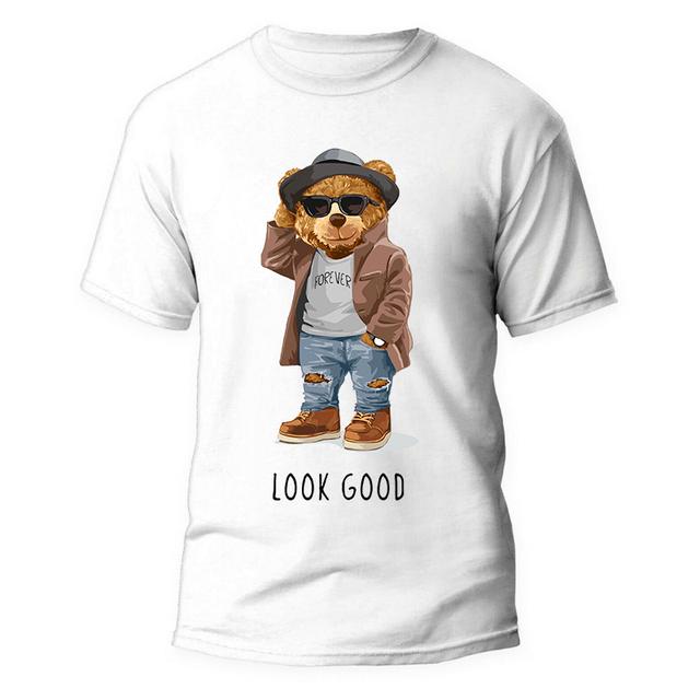 2023 Creative Teddy Robot Print Tshirt Cool Robotic Graphic Streetwear Women Men Casual Oversized Tee Hip Hop Grunge Tee Custom