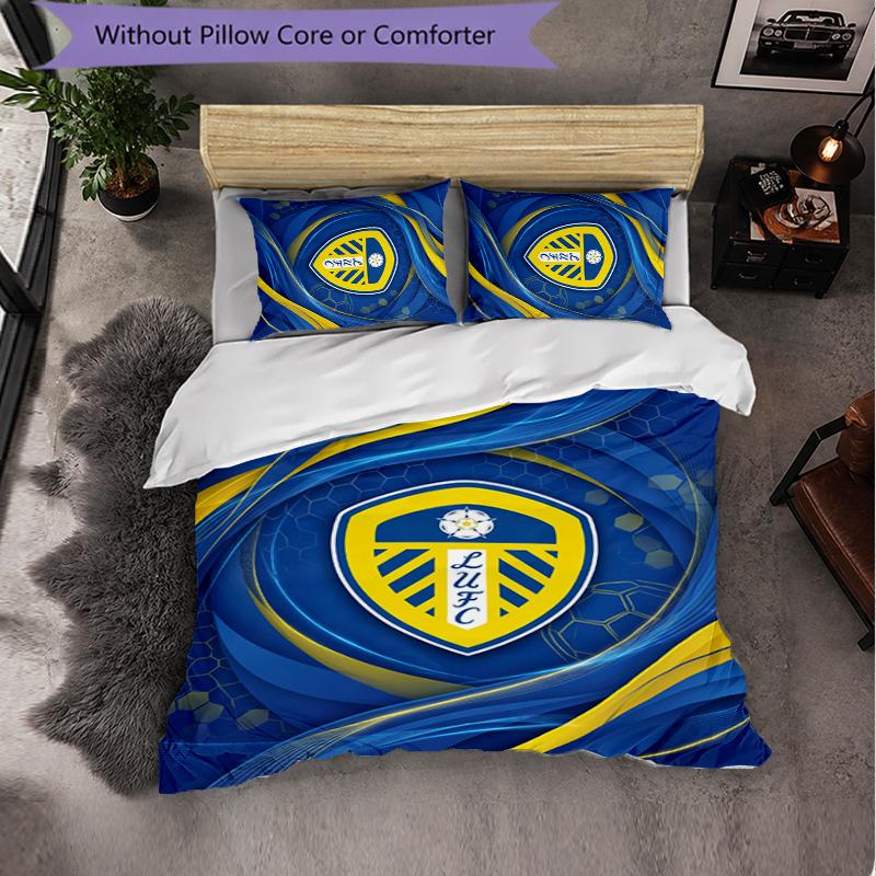 Футбольный комплект постельного белья Leeds United из 3 предметов Мягкий пододеяльник с наволочками Набивной комплект для декора спальни для дома