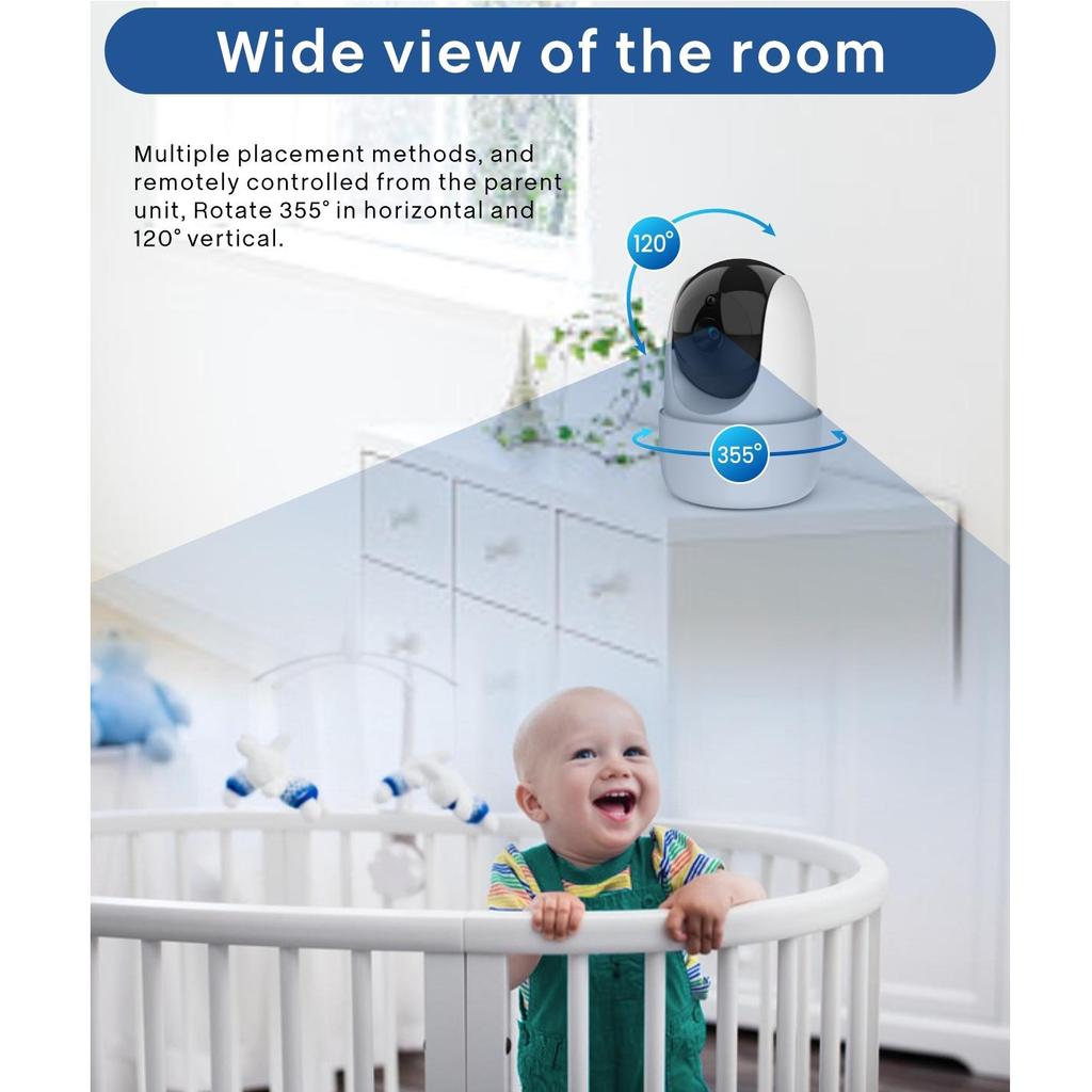 SM651 Радионяня 5 дюймов, ЖК-монитор с функцией панорамирования, наклона и масштабирования, видеоняня с камерой и аудио, режим ночного видения, двусторонний разговор, температура, колыбельныеA