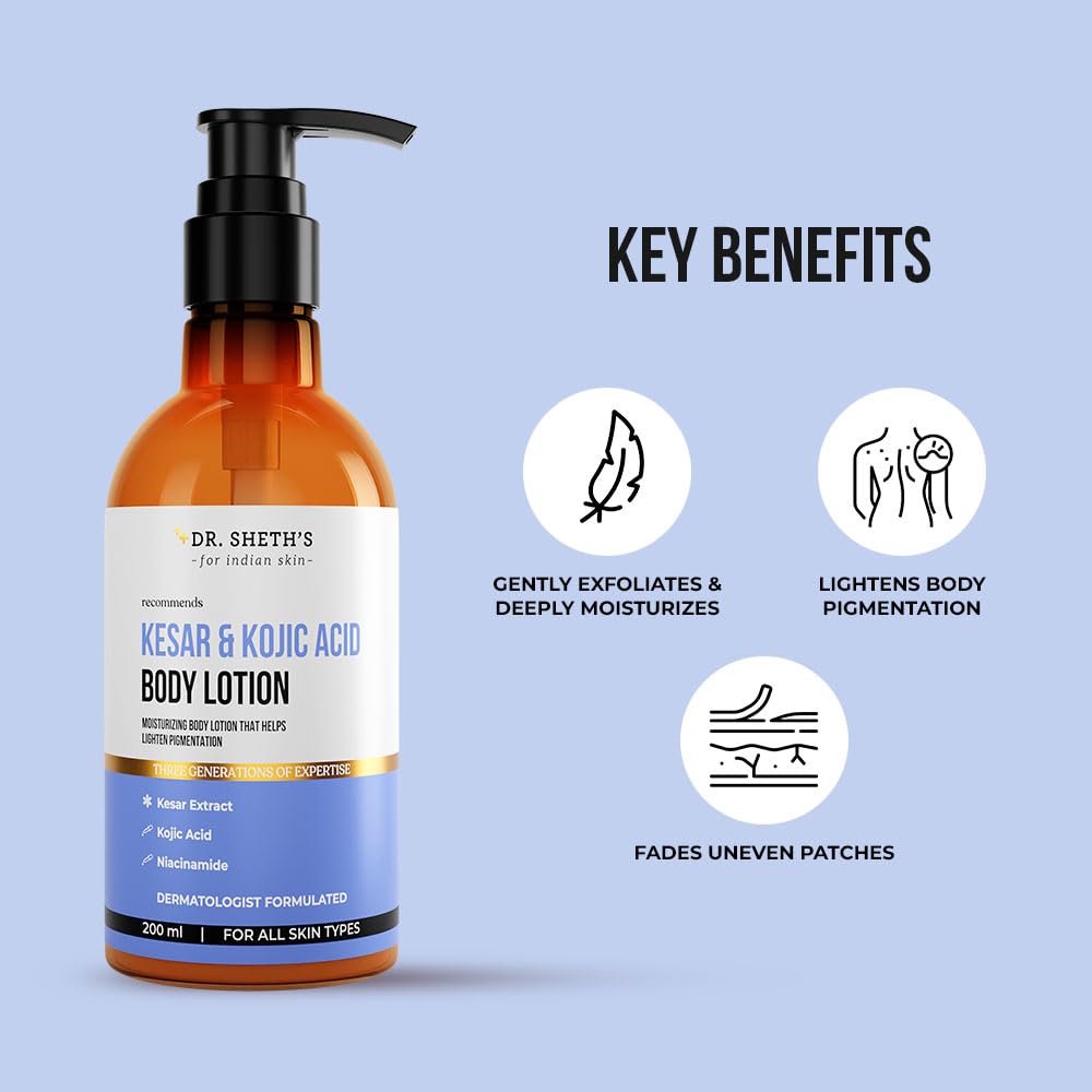 Доктор. Лосьон для тела Sheth's Kesar & Kojic Acid 200 мл, 1 шт. Для кожи без пятен, увлажненной и гладкой.