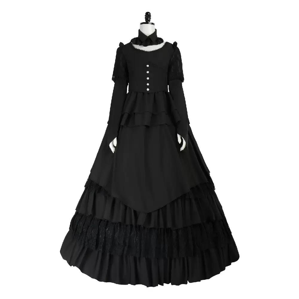 Halloween Retro Gothic Jumpsuit Party Princess Court Plus Size Women's Cosplay Costume Women's Fashion Ball Party Black Long Dress