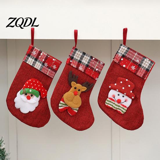 Xmas Tree Ornament Sets Christmas Stocking Pendant with Hanging Rope, Lightweight Santa/Snowman/Elk Holiday Surprise Candy Sacks Decoration,