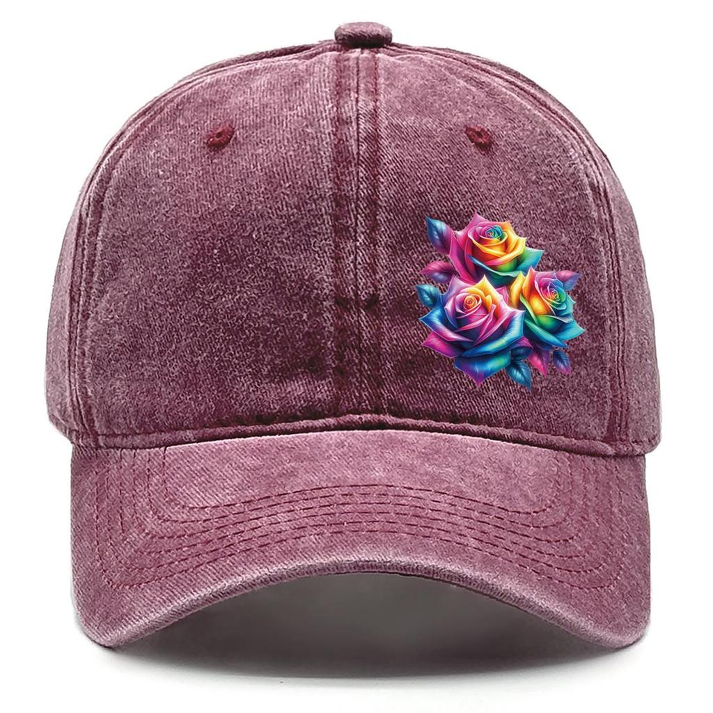 Colorful Flower Print Snapback Baseball Hat, Dad Hat Casual Slouchy Inelastic Lightweight Adjustable Sun Hat