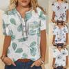 Женская повседневная модная хлопково-льняная женская рубашка с коротким рукавом с принтом