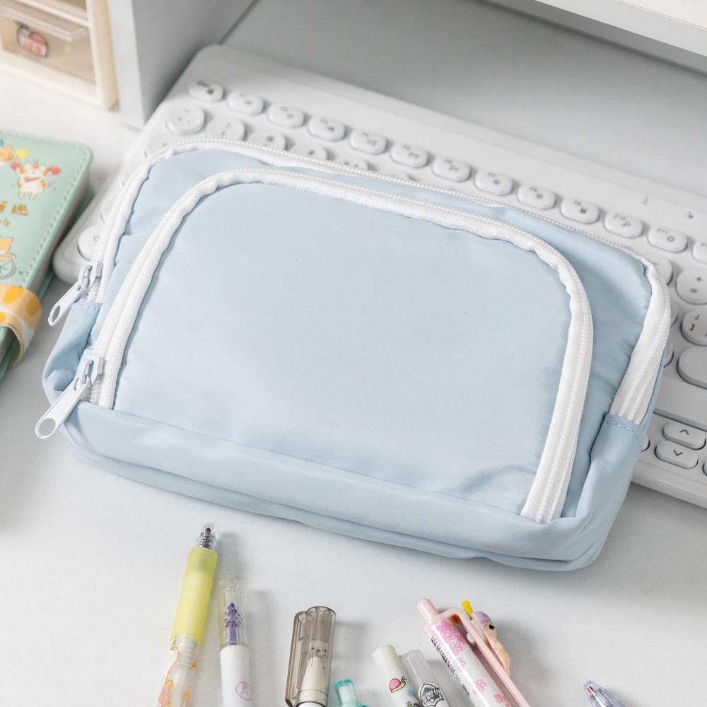Stylish Large Capacity Ins Student Pencil Case Simple Front Open Window Makeup Bag
