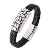 Fashion Men Black Braided Leather Bracelet Chain Stainless Steel Buckle Bangles Jewelry Man Wrist Band Gift