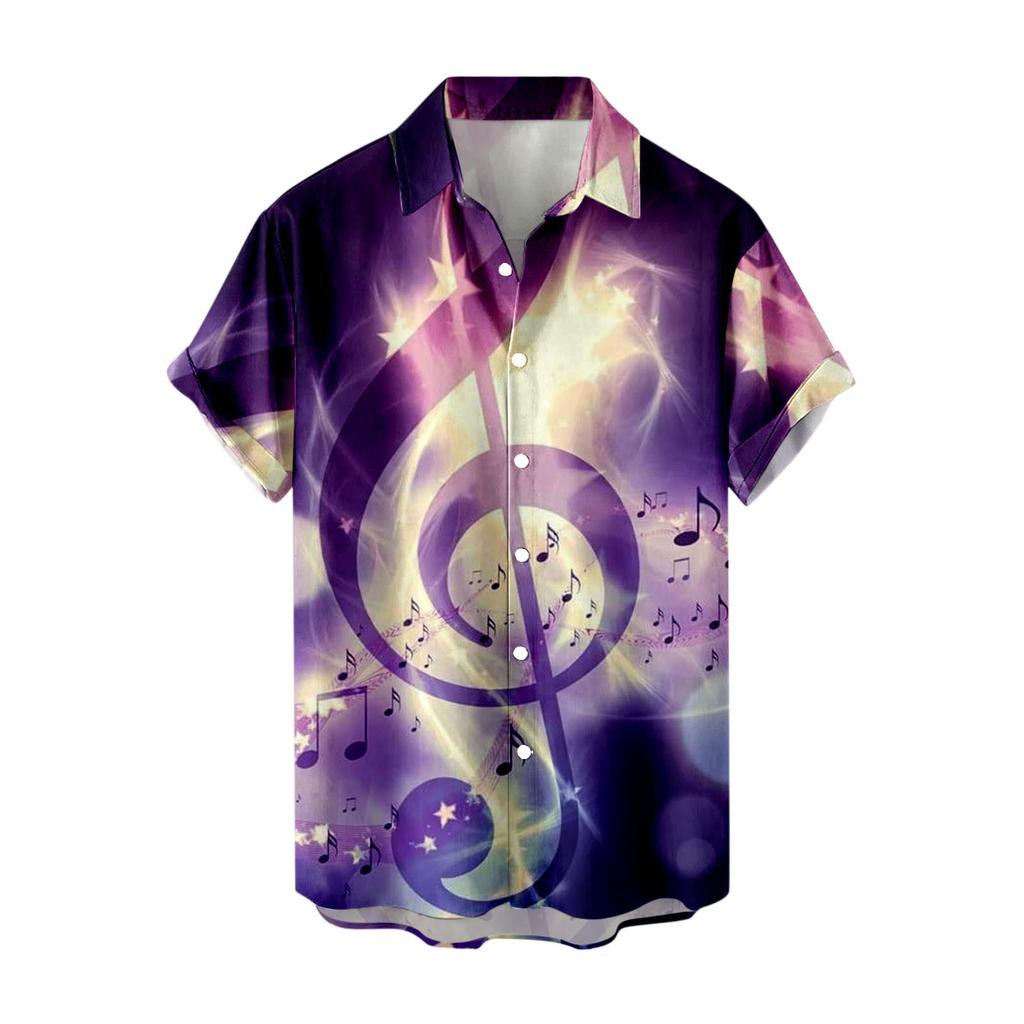 Summer Hawaiian Shirts For Men Music Guitar Printed Tops Clothing Fashion Casual Oversized Collar Rock And Roll Blouses