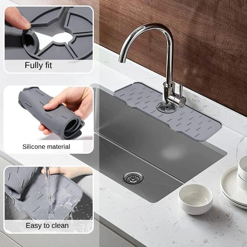 Faucet Mat Kitchen Sink Silicone Splash Pad Drainage Waterstop Bathroom Countertop Protector Quick Dry Tray