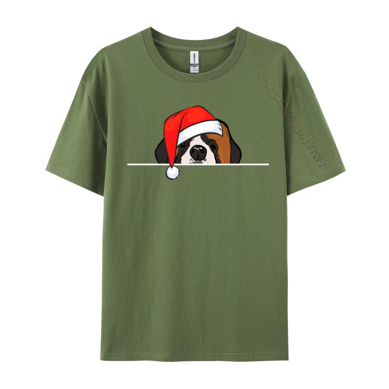 St. Bernard Dog Christmas T-Shirts Manga T Shirt Graphic Men Tops Tees Santa Hat T-Shirts Christmas T-Shirt Cotton