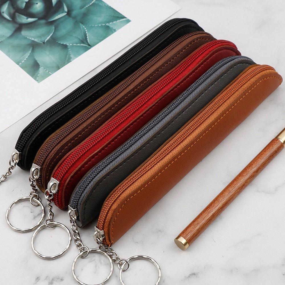 School Supplies Retro Style Zipper Pen Case PU Pencil Bag Tablet Stylus Protective Case Minimalist