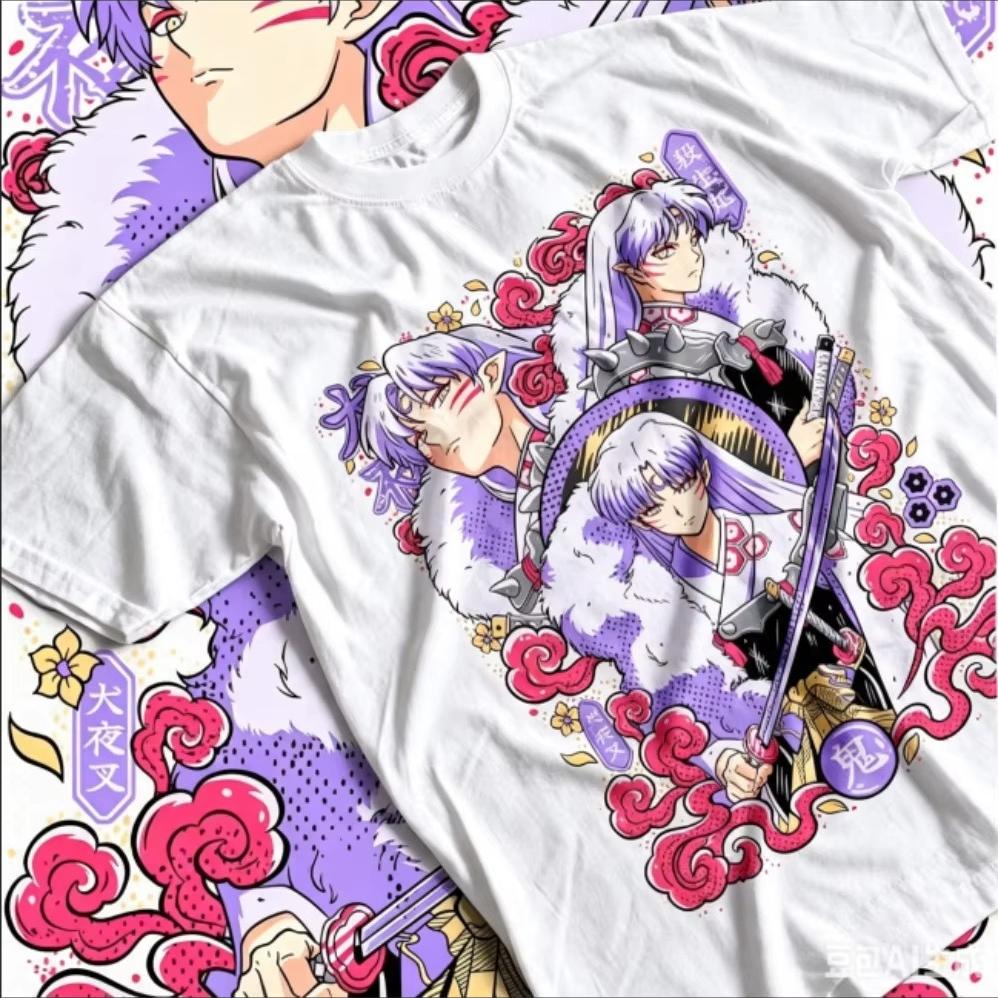 2026 Inuyasha Sesshomaru Anime Graphic Black T-Shirt Unisex Casual Harajuku Hip Hop Cotton T-shirt Print Crew Neck Casual T Shirt