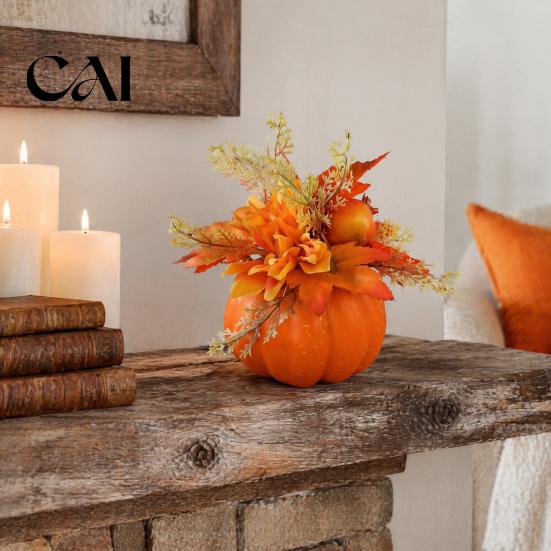 Festive Party Table Decorations Fall Pumpkin Ornament, Artificial Foam with Flower, Maple Plastic Leaves, Berry for Autumn Harvest Thanksgiving