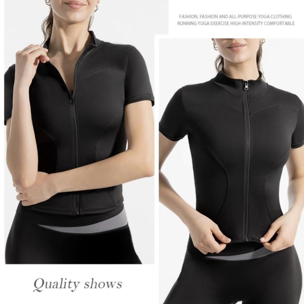 Short Sleeve Yoga Jacket Shirt Slimming Yoga Crop Top Sports Jacket T-shirt Outfit for Women