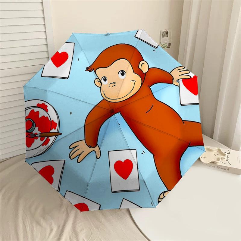 1PC curious george heart Umbrella-8-Rib Reinforced Portable Folding Travel Suitable for All Seasons Outdoor Daily Use Is an Ideal Choice -F317