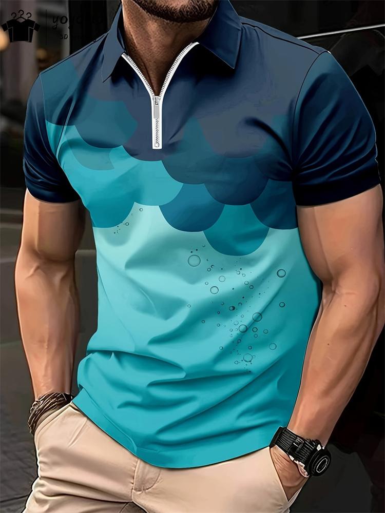 Простой узор с принтом Классическая мода Мужская одежда Мужская футболка с коротким рукавом Полосатый принт Мужские рубашки поло Уличное мужское поло
