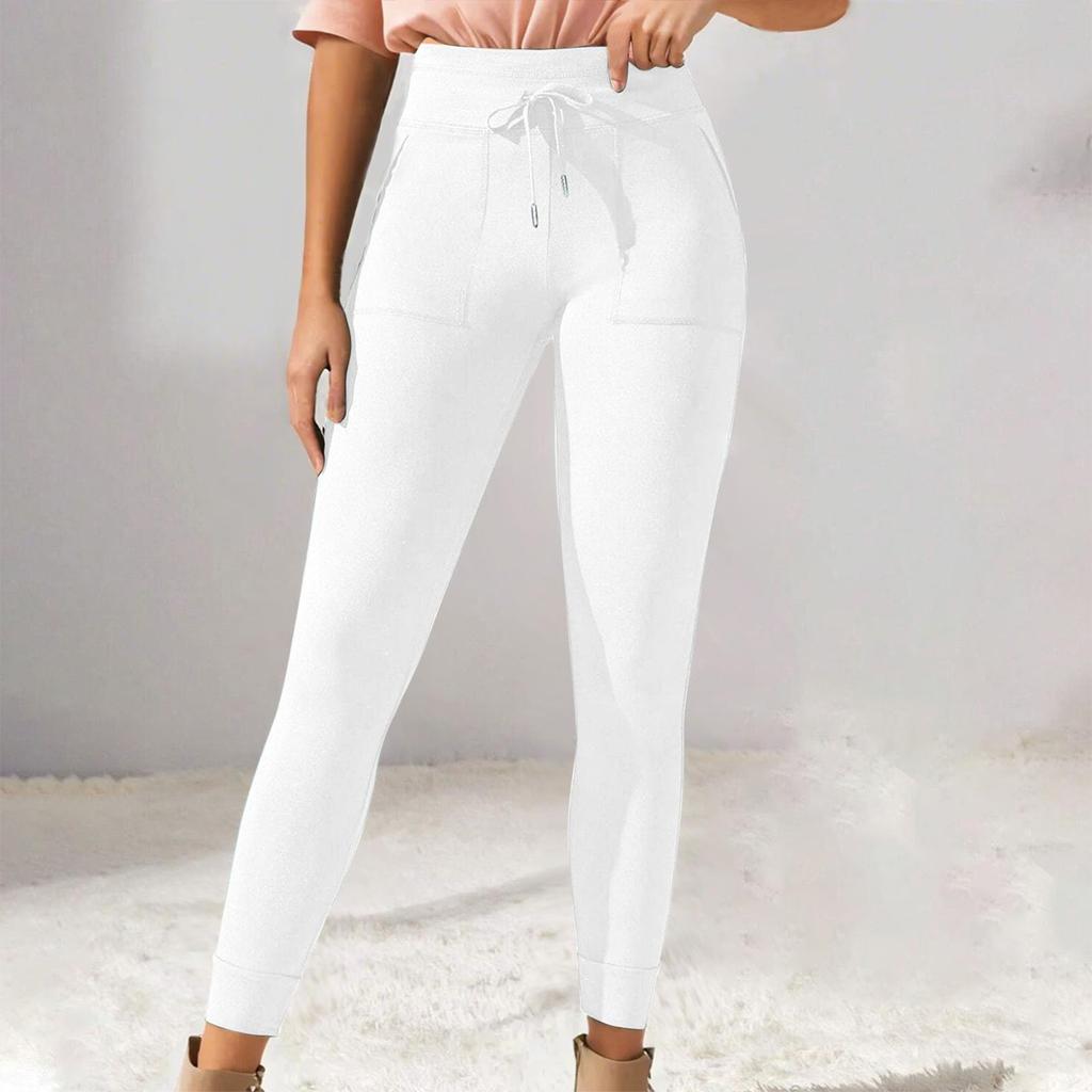 Женские однотонные повседневные брюки с высокой талией и шнуровкой, эластичные облегающие длинные брюки для бега и фитнеса