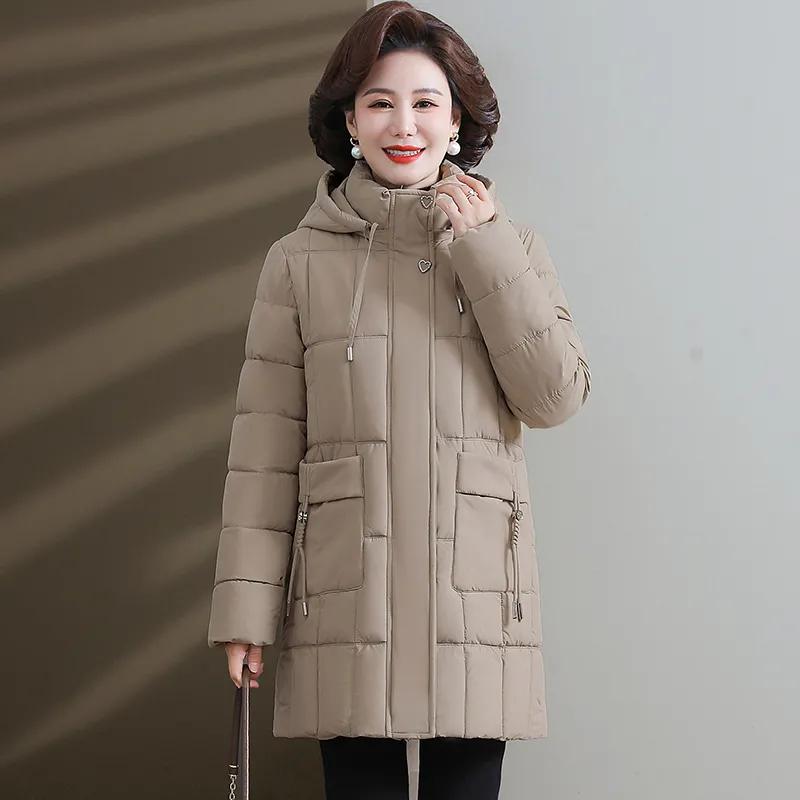 Mother's Winter Down Padded Jacket, Mid-length Padded Jacket, Western Style Middle-aged and Elderly Women's Winter Thick Warm Padded Jacket