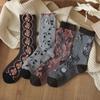 3 пары женских носков в корейском стиле с модным цветочным принтом на осень-зиму, комплект женских носков средней длины, мягкие и удобные носки для женщин