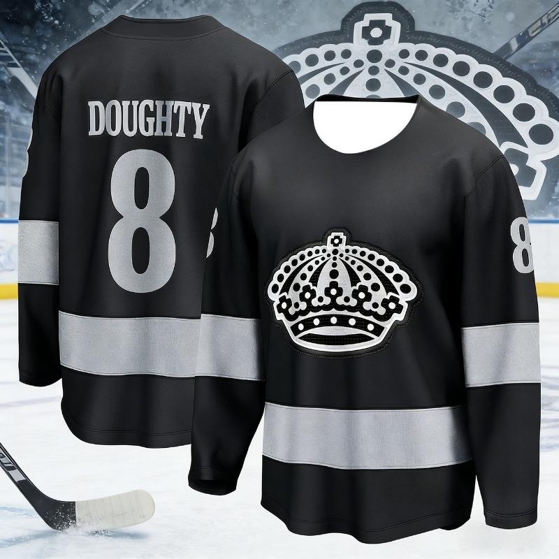 2026 Men's New Ice Hockey King Team Training Top with 3D Print, Black, Breathable Long Sleeves Kids