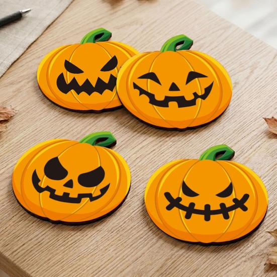 yangyizhi Wooden Pumpkin Coaster, Non-Slip Halloween Table Mat, Heat Insulation Waterproof for Holiday Party Home Decor