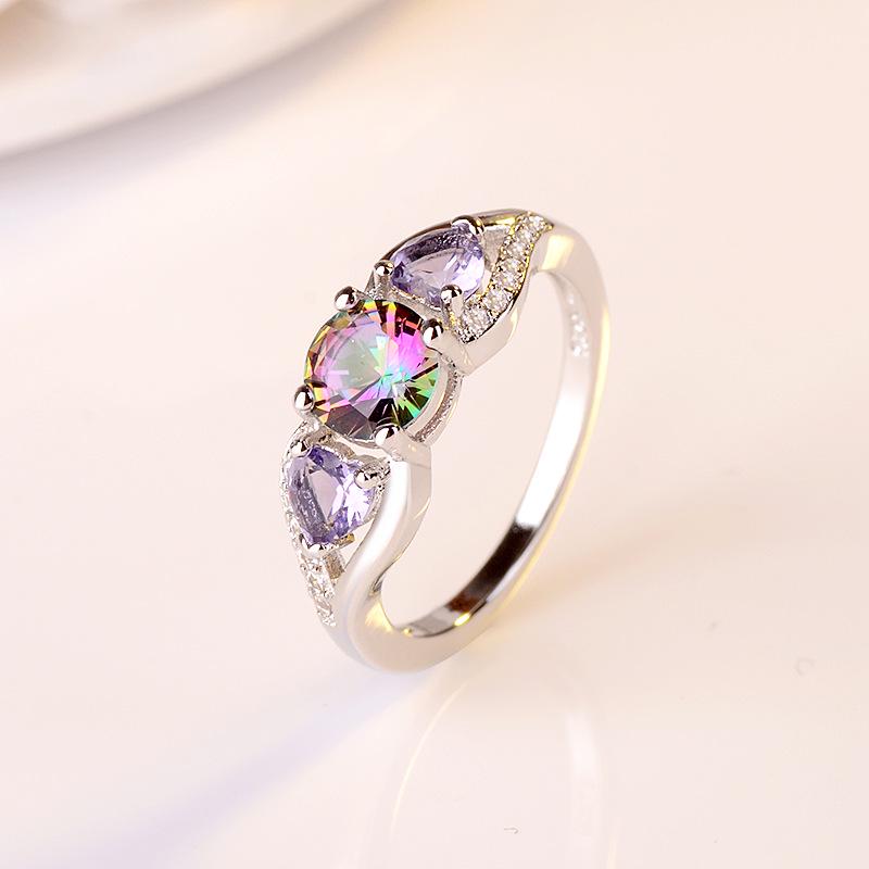 Zhenrong Women's Colorful Heart-Shaped Rings - Trendy European & American Fashion Jewelry